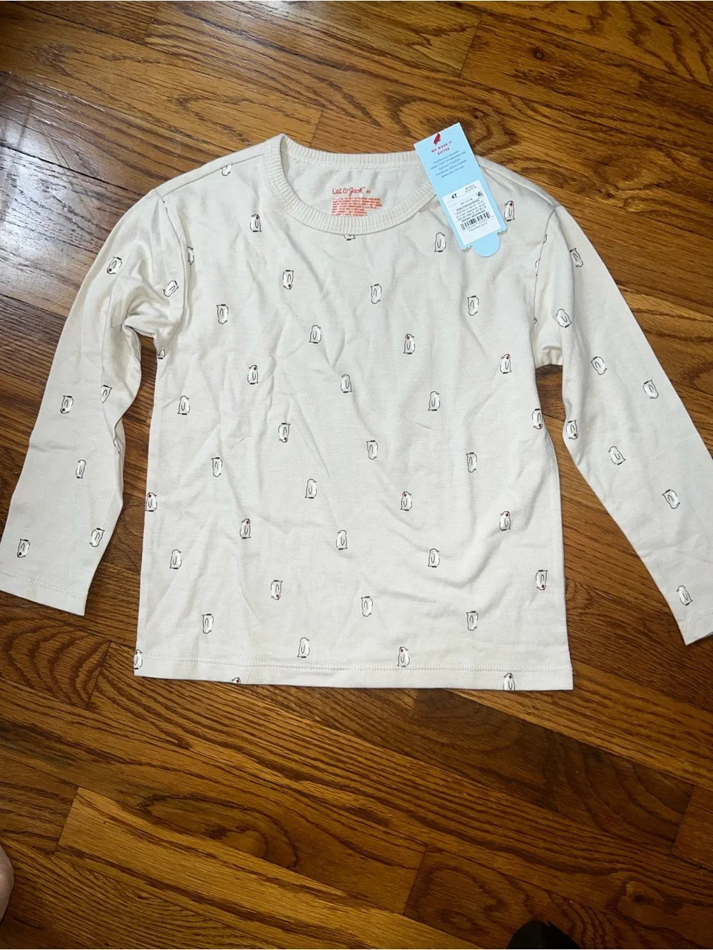 Cat & Jack Long-Sleeve Tee with Tiny Penguins - 4T - NWT